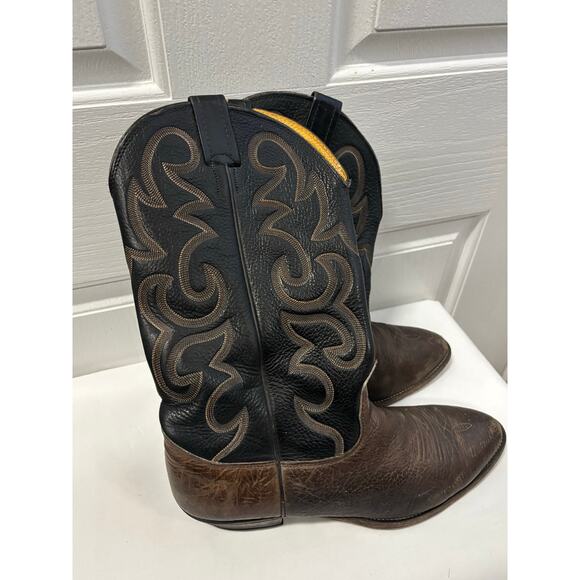 Vintage Nocona Cowboy Boots Men’s 11D USA Brown Black Leather Western Stitch main image 6